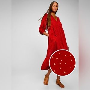NWT Gap Ruffle Hem Midi Dress in Red Dots